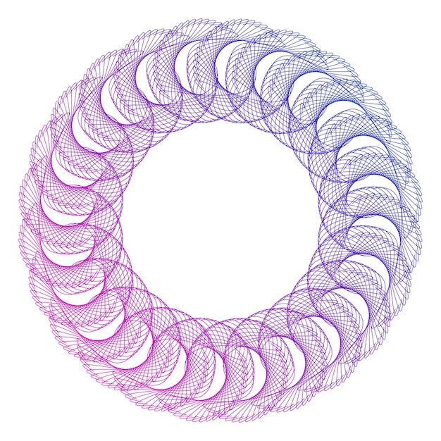 Elementos de diseño Onda de muchas líneas púrpuras anillo circular rayas onduladas verticales abstractas en blanco