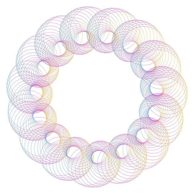 Elementos de diseño Onda de muchas líneas púrpuras anillo circular rayas onduladas verticales abstractas en blanco