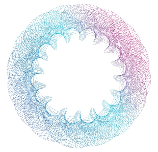 Elementos de diseño Onda de muchas líneas púrpuras anillo circular rayas onduladas verticales abstractas en blanco