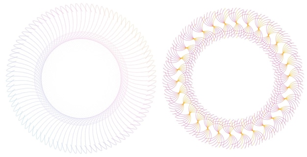 Elementos de diseño Onda de muchas líneas púrpuras anillo circular rayas onduladas verticales abstractas en blanco