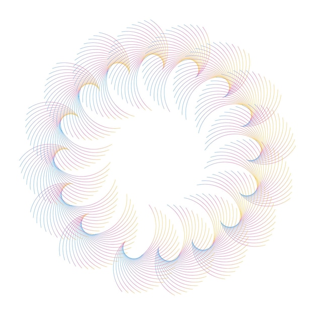 Elementos de diseño Onda de muchas líneas púrpuras anillo circular rayas onduladas verticales abstractas en blanco