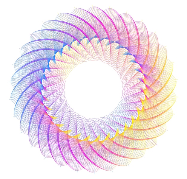 Elementos de diseño Onda de muchas líneas púrpuras anillo circular rayas onduladas verticales abstractas en blanco