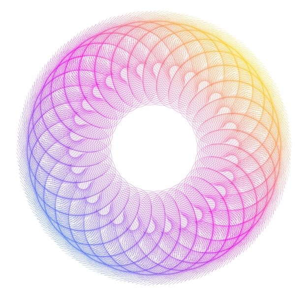 Elementos de diseño Onda de muchas líneas púrpuras anillo circular rayas onduladas verticales abstractas en blanco