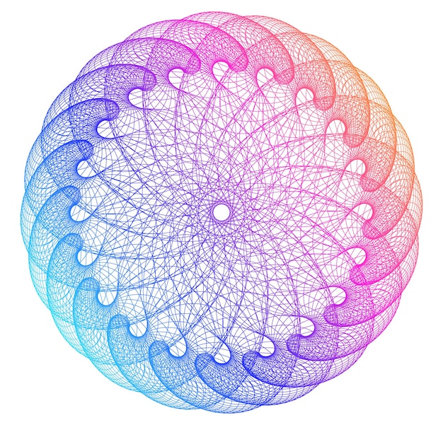 Elementos de diseño Onda de muchas líneas púrpuras anillo circular rayas onduladas verticales abstractas en blanco