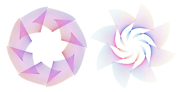 Elementos de diseño Onda de muchas líneas púrpuras anillo circular rayas onduladas verticales abstractas en fondo blanco