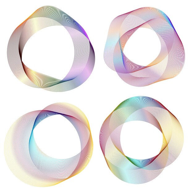 Elementos de diseño Onda de muchas líneas púrpuras anillo circular Rayas onduladas verticales abstractas sobre fondo blanco aislado Ilustración vectorial EPS 10 Ondas coloridas con líneas creadas con la herramienta Mezclar