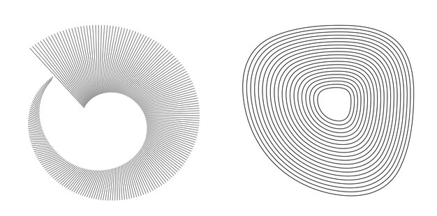 Elementos de diseño Onda de muchas líneas púrpuras anillo circular Rayas onduladas verticales abstractas sobre fondo blanco aislado Ilustración vectorial EPS 10 Ondas coloridas con líneas creadas con la herramienta Mezclar