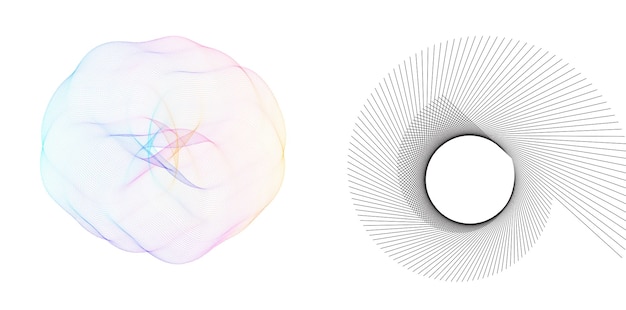 Elementos de diseño Onda de muchas líneas púrpuras anillo circular Rayas onduladas verticales abstractas sobre fondo blanco aislado Ilustración vectorial EPS 10 Ondas coloridas con líneas creadas con la herramienta Mezclar