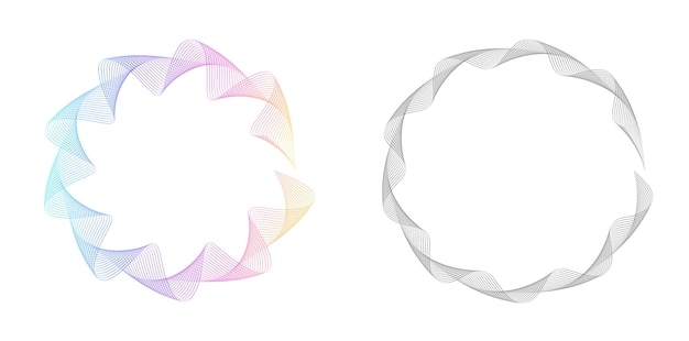 Elementos de diseño Onda de muchas líneas púrpuras anillo circular Rayas onduladas verticales abstractas sobre fondo blanco aislado Ilustración vectorial EPS 10 Ondas coloridas con líneas creadas con la herramienta Mezclar