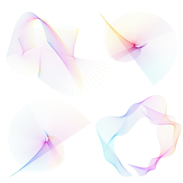 Elementos de diseño Onda de muchas líneas púrpuras anillo circular Rayas onduladas verticales abstractas sobre fondo blanco aislado Ilustración vectorial EPS 10 Ondas coloridas con líneas creadas con la herramienta Mezclar