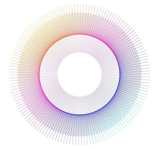 Elementos de diseño Onda de muchas líneas púrpuras anillo circular Rayas onduladas verticales abstractas sobre fondo blanco aislado Ilustración vectorial EPS 10 Ondas coloridas con líneas creadas con la herramienta Mezclar