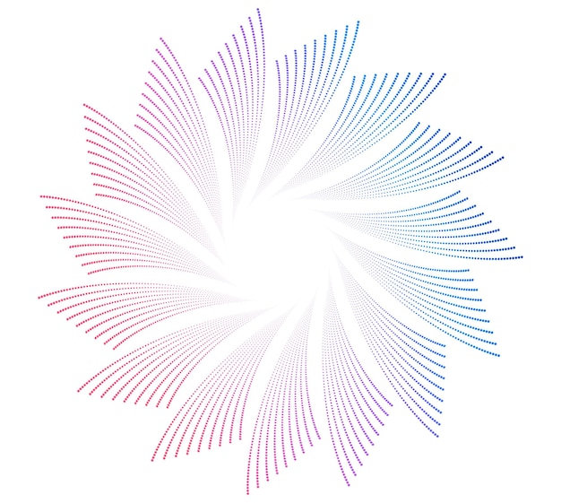 Elementos de diseño de ondas de muchas líneas púrpuras anillo circular con puntos rayas onduladas verticales abstractas