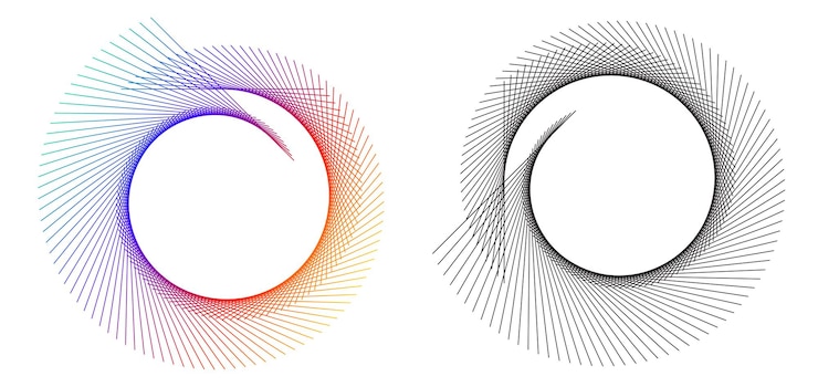 Vector elementos de diseño ondas de muchas líneas púrpuras anillo de círculo rayas onduladas verticales abstractas en fondo blanco aisladas ilustración vectorial eps 10 ondas coloridas con líneas creadas usando la herramienta de mezcla
