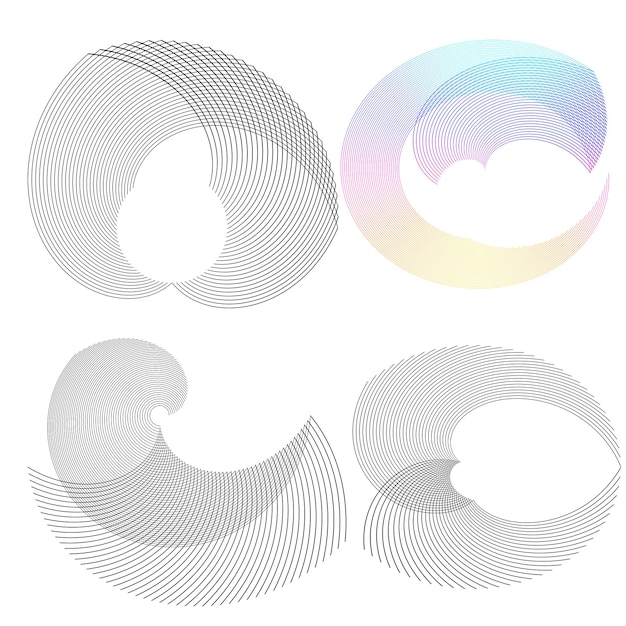 Elementos de diseño Ondas de muchas líneas púrpuras anillo de círculo rayas onduladas verticales abstractas en fondo blanco aisladas Ilustración vectorial EPS 10 Ondas coloridas con líneas creadas usando la herramienta de mezcla