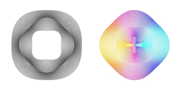 Elementos de diseño Ondas de muchas líneas púrpuras anillo de círculo rayas onduladas verticales abstractas en fondo blanco aisladas Ilustración vectorial EPS 10 Ondas coloridas con líneas creadas usando la herramienta de mezcla