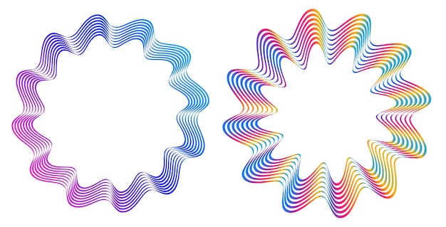 Elementos de diseño Ondas de muchas líneas púrpuras anillo de círculo rayas onduladas verticales abstractas en fondo blanco aisladas Ilustración vectorial EPS 10 Ondas coloridas con líneas creadas usando la herramienta de mezcla