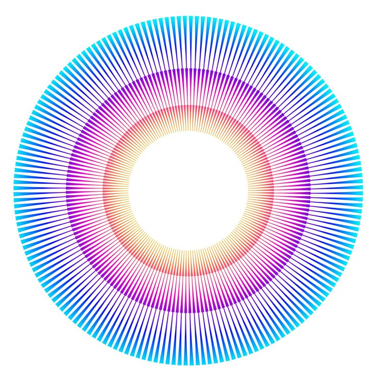 Vector elementos de diseño ondas de muchas líneas púrpuras anillo de círculo rayas onduladas verticales abstractas en fondo blanco aisladas ilustración vectorial eps 10 ondas coloridas con líneas creadas usando la herramienta de mezcla