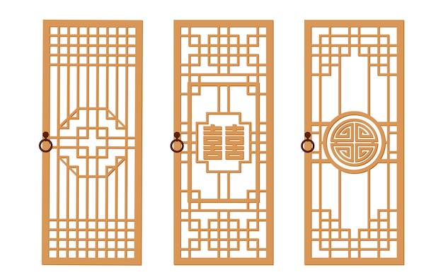 Elementos de diseño de patrón de puerta tradicional coreano