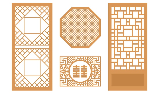 Elementos de diseño de patrón de puerta tradicional coreano