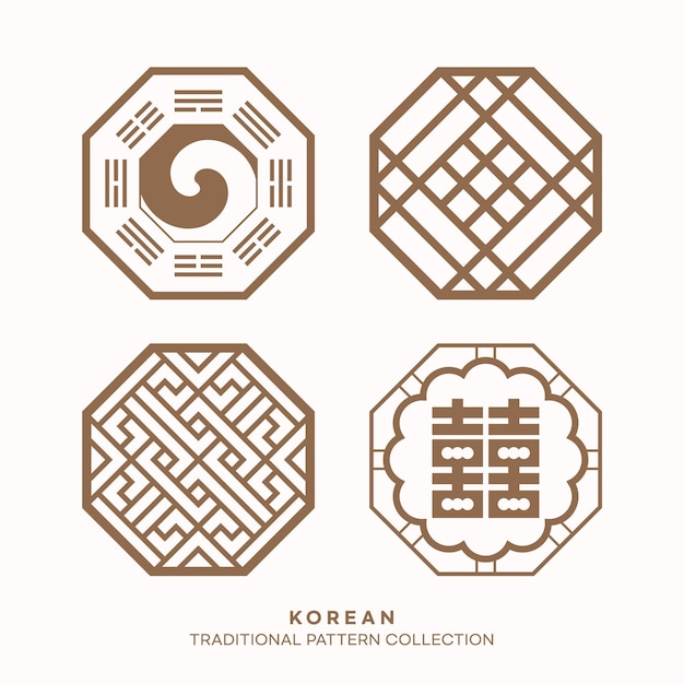 Elementos de diseño de patrón tradicional coreano vectorial