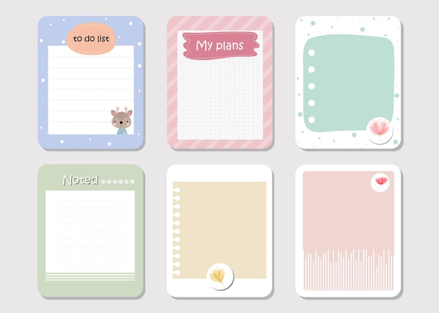 Vector elementos de diseño para pegatinas de diario de cuaderno.