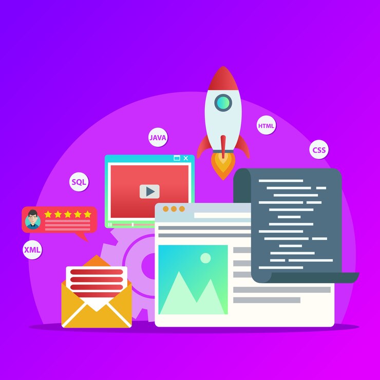 Vector elementos de diseño plano, cohete, navegador web, sobre, para diseño gráfico