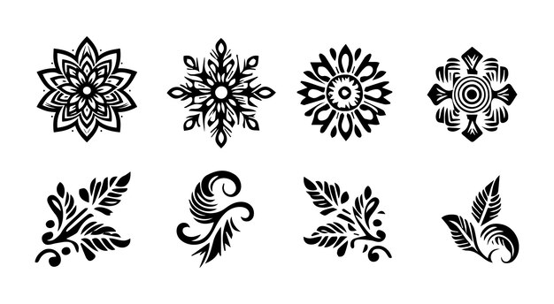 Vector elementos de diseño de plantilla floral negra y blanca vector premium
