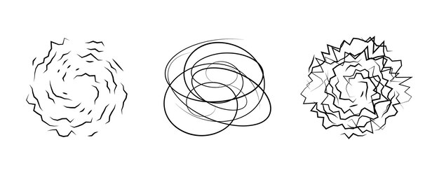 Elementos de diseño de remolino. diseño gráfico de dibujos animados de curva abstracta. conjunto de vórtice circular giratorio.