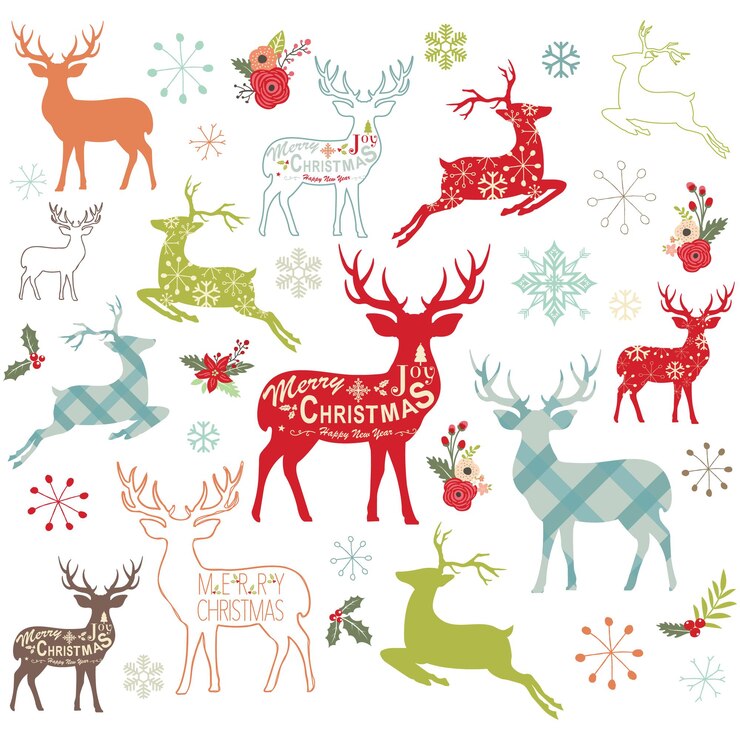 Vector elementos de diseño de renos navideños