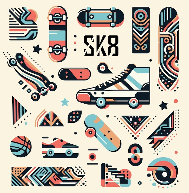 Vector elementos de diseño de la subcultura del skateboard sk8