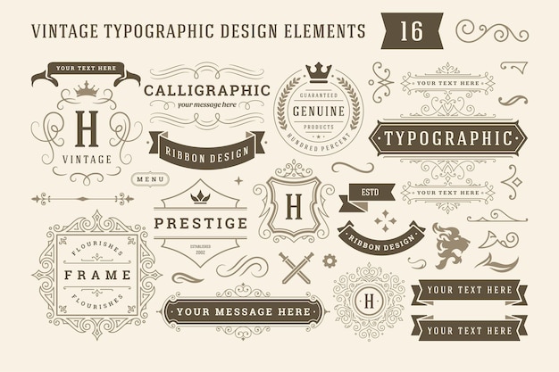 Elementos de diseño tipográfico vintage conjunto ilustración vectorial