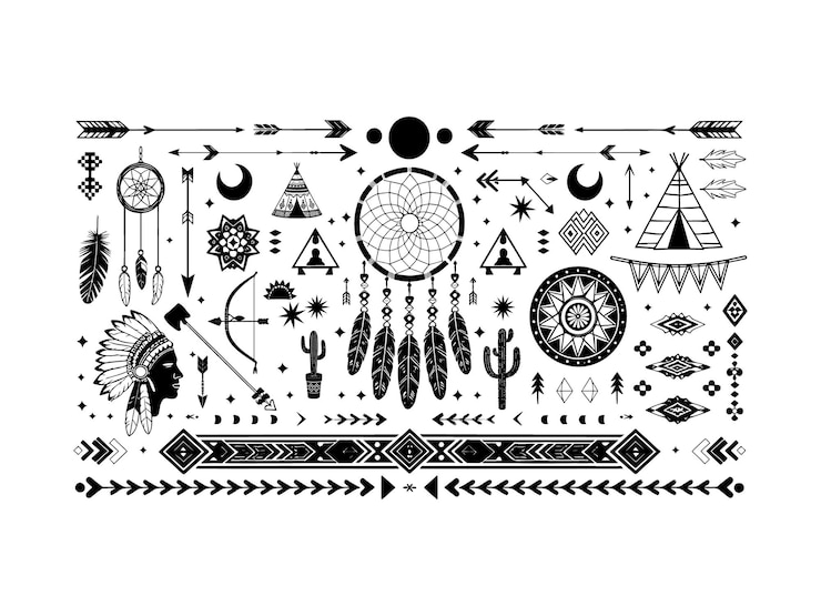 Vector elementos de diseño tribales nativos americanos