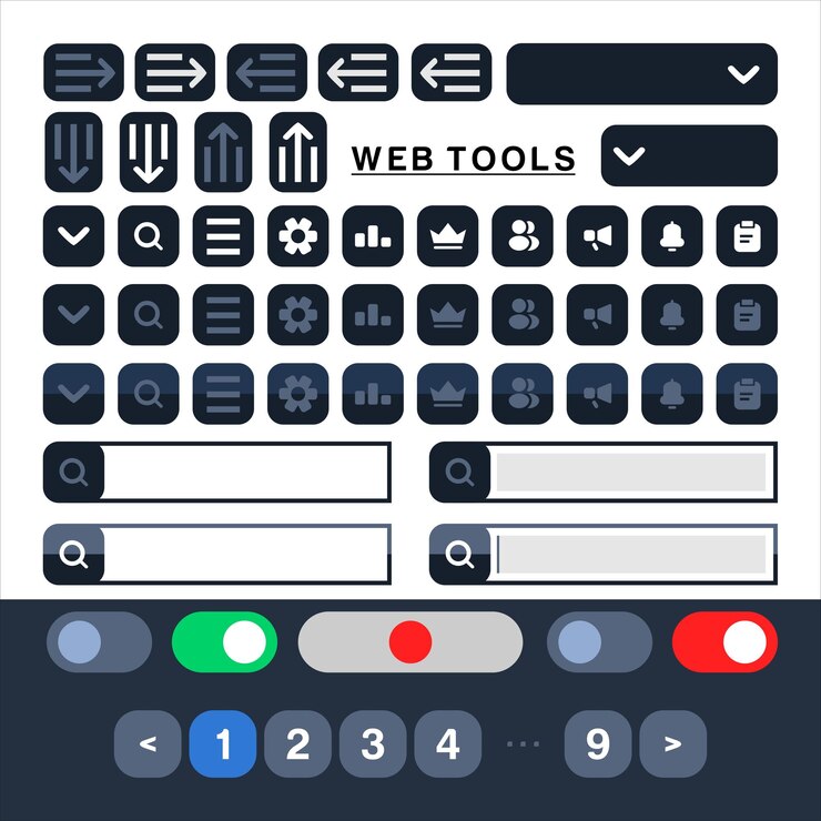 Elementos de diseño web Conjunto vectorial de botones e iconos para el diseño web
