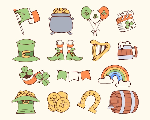 Los elementos del doodle del día de San Patricio