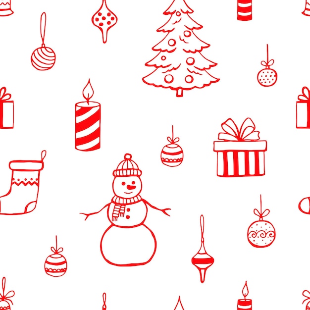 Elementos de doodle de estilo dibujado a mano de patrones sin fisuras de Navidad Ilustración vectorial