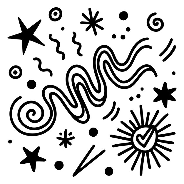 Elementos de doodle lúdicos con estrellas y espirales Ilustración abstracta moderna