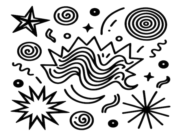 Elementos de doodle lúdicos con estrellas y espirales Ilustración abstracta moderna