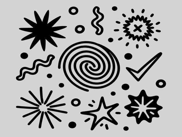Elementos de doodle lúdicos con estrellas y espirales Ilustración abstracta moderna