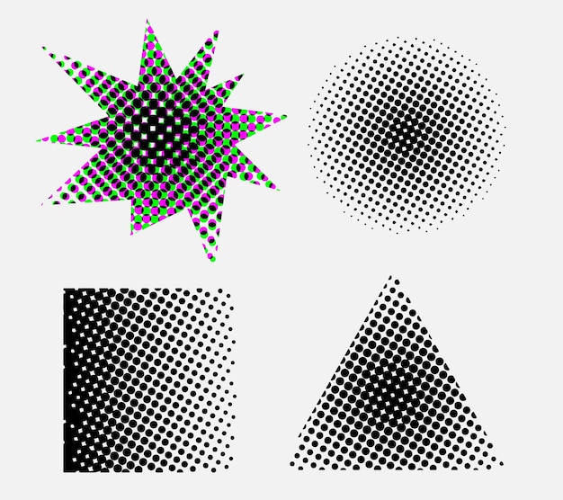 Elementos de efecto de semitono Formas de efectos de semitono negro Conjunto de triángulo punteado y cuadrado