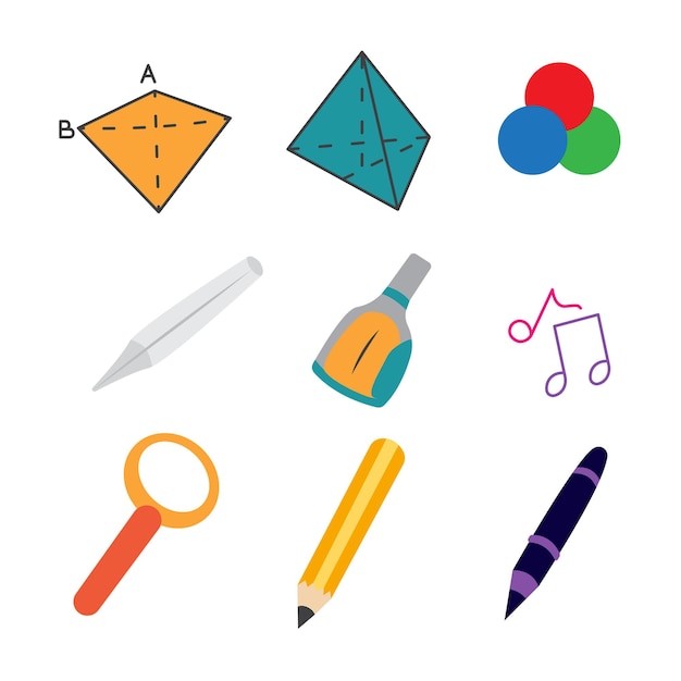 Elementos escolares y colección de ilustraciones educativas