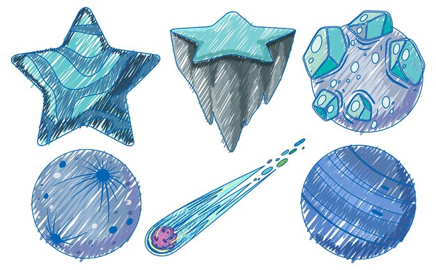 Elementos espaciales en lápiz Color Sketch Estilo simple