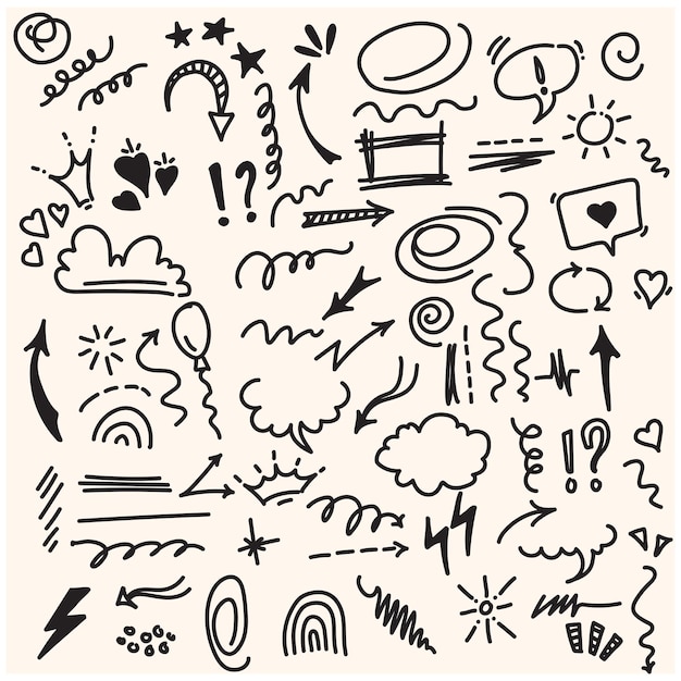Elementos de estilo de línea de boceto simple con estilo de ilustración doodle y arte de línea
