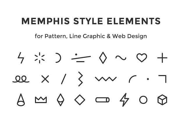 Elementos de estilo de memphis. conjunto de elementos de diseño de memphis, gráfico de línea