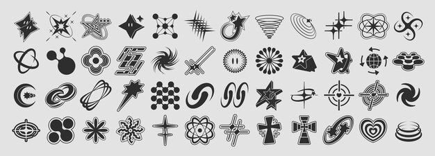 Elementos estrella retro Y2K Formas universales para proyectos de diseño carteles pancartas y tarjetas de visita