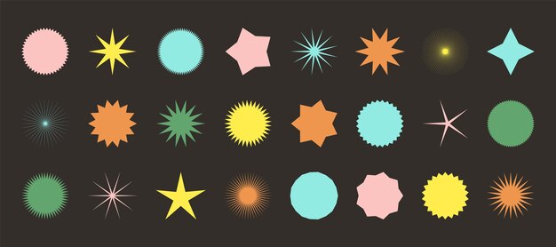 Vector elementos de estrellas en negrita de color brutalista geométrico formas abstractas diseño minimalista de estilo suizo