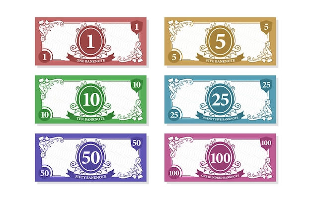 Vector elementos falsos de papel moneda