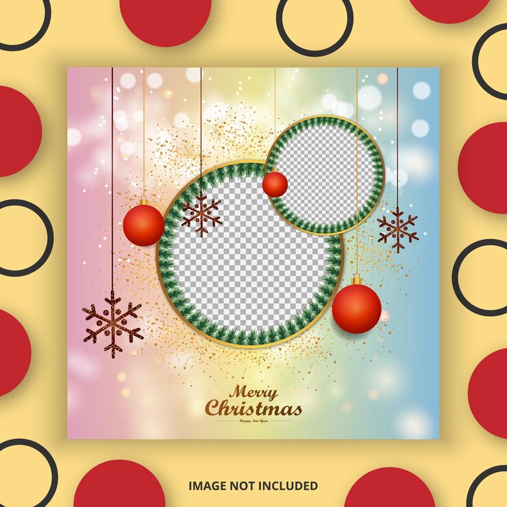 Elementos de feliz Navidad Nuevo marco de fotos con burbujas doradas o estrellas elemento de decoración realista