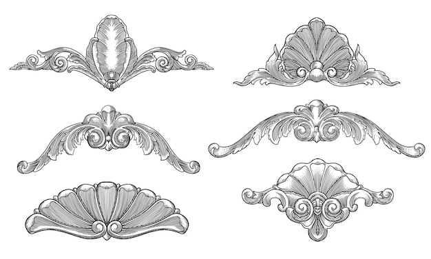 Vector elementos de filigrana heráldica de remolino caligráfico de patrón decorativo de ornamento floral barroco victoriano