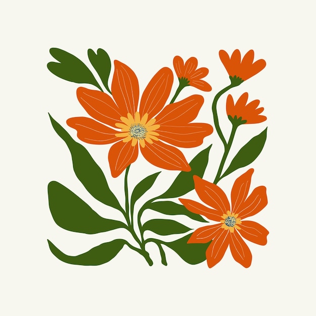 Elementos florales abstractos Composición botánica Estilo minimalista moderno y de moda de Matisse Cartel floral