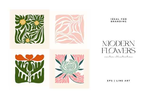 Elementos florales abstractos. Composición botánica. Moderno estilo minimalista de Matisse. cartel de flores